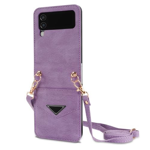 Étui portefeuille Samsung Galaxy Z Flip 5 4 3 ENILSA avec bandoulière et fente cartes violet