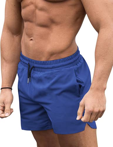 COOFANDY Men Beach Shorts Bathing Suit Fashion Square Cut Boxer Brief Beachwear Snorkel Blue
