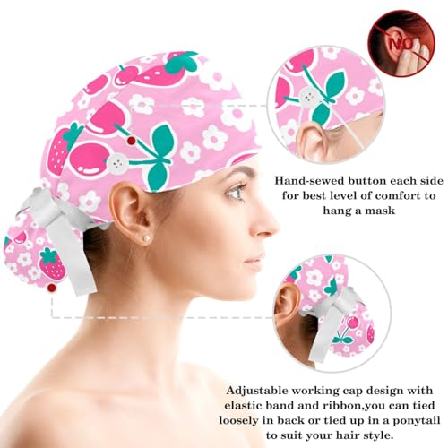 Image of Butterfly Scrub Cap Women with Ponytail & Buttons Adjustable Surgical Nurse Hat with Cotton Sweatband for Long Hair