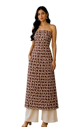 Image of Ethnics of Kutch Womens's Ajrakh Modal Silk Natural Dye Hand Block Print Unstitched Kurta Fabric