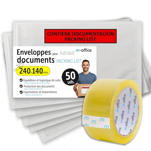 Pochettes Porte-Documents Adhésives 240x140mm, Packing List, Enveloppes Transparentes pour Expéditions, Factures, Bons de Livraison, Résistantes à l’Eau...