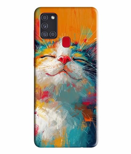 Image of Printed Hard Back Case Cover & Compatible for Samsung Galaxy A21S | Cat Painting Art (Multicolor) - D1191