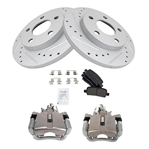 Image of TRQ Performance Rear Brake Pad and Rotor Set Semi Metallic Solid G Coated Rotors Calipers Compatible with 2004 Pontiac Grand Prix