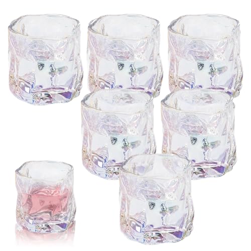 Lot de 6 verres à whisky irréguliers en cristal - 200 ml - Verres à café glacé - Verres à cocktail - Verres à eau - Pour jus, limonades, cocktails, thés (multicolore)