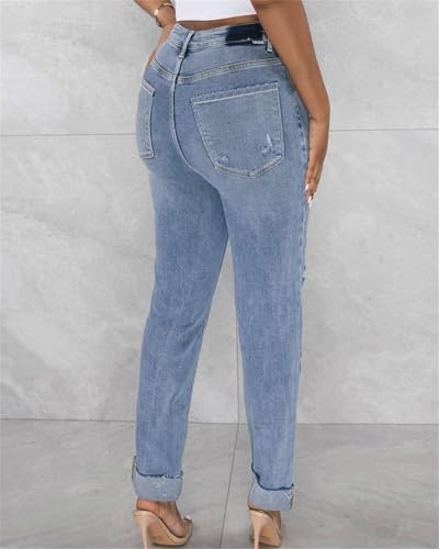 Women's Boyfriend Jeans Ripped Skinny Jeans Distressed Stretchy Denim Pants4