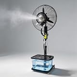 AnYaBinni Ventilatore con Nebulizzatore per Interni ed Esterni con serbatoio da 42L, oscillazione 120°, 3 Velocità, Portatile, Raggio 20 m Ventilatore a Piantana per terrazze e magazzini