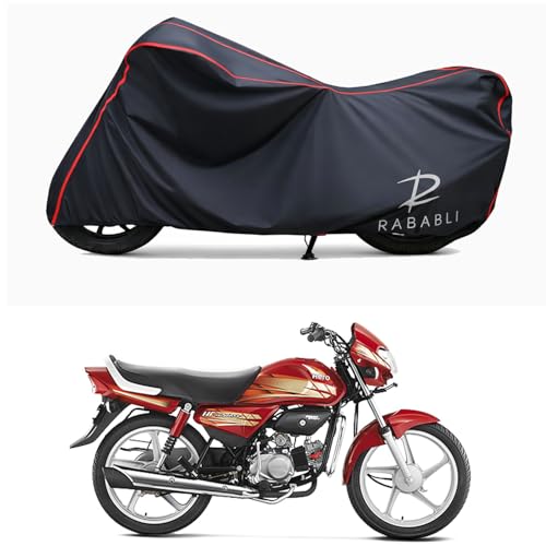 Image of Waterproof Bike Body Cover Compatible for | Hero HF Deluxe Kick | Taffeta Fabric, Red Piping Design, Bottom Elastic Fit | Dustproof, Sun UV & Rain Protection for All Bikes