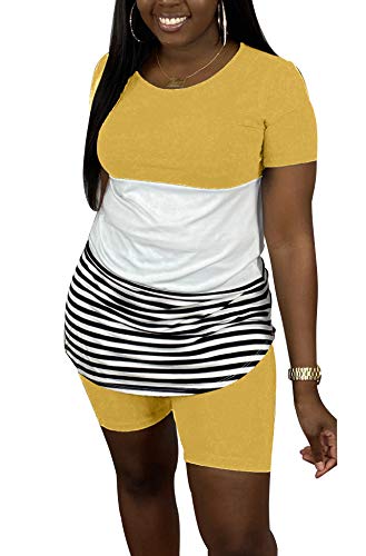 Womens Tracksuits Set - 2 Piece Sports Sets Block T Shirt Tops +