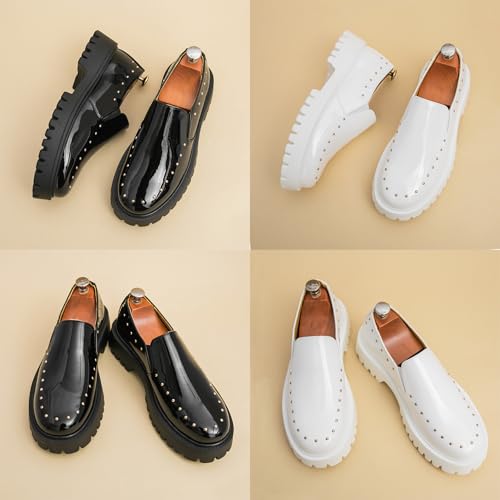 Men's Patent Leather Chunky Platform Rivet Loafers Round Toe Slip-On Non-Slip Lug Sole Dress Shoes Comfortable Causal Business Work Wedding Formal Shoes2