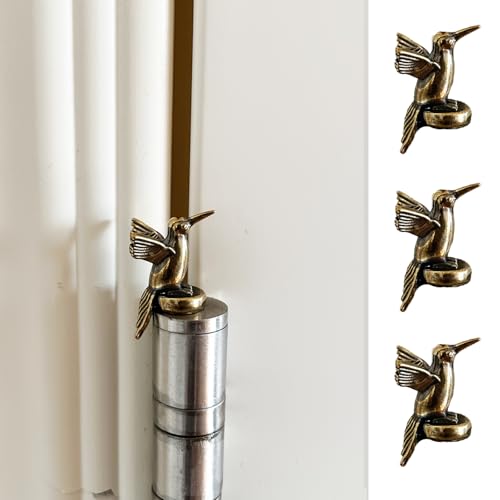 SWNACOR 3 Pcs Brass Hummingbird Hinge Heads Decorative Topper Magnetic Hinge Head Toppers Fun Bird Gifts for Women Mom Grandma Wife Vintage Bird Statue Door Hinge Head Home Decoration