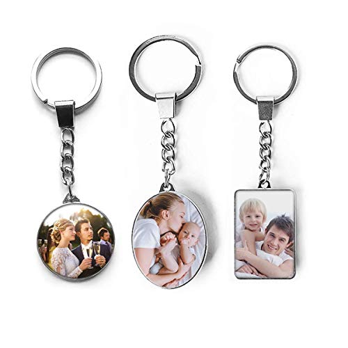 Styletify Custom Photo Keychain,3 Pcs Crystal Keychain Set Personalized Keyrings Double-Sided Customized Keychain with Picture Round+Ellipse+Rectangular