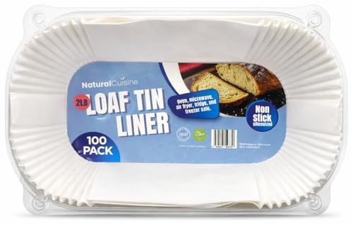Natural Cuisine 2lb Loaf Tin Liners 100 Pack Fits 2lb Loaf Tins Non-Stick Siliconised Greaseproof Paper Liners Bread & Cake Baking Air Fryer Liner