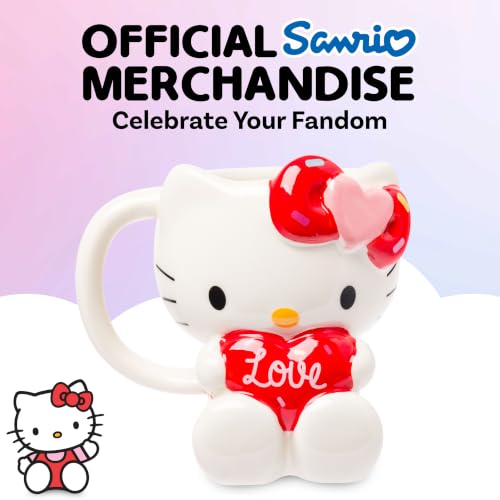 Image of Silver Buffalo Sanrio Hello Kitty Holding Love Heart, 3D Sculpted Mug, 20oz | Ceramic, 0.59 Liters