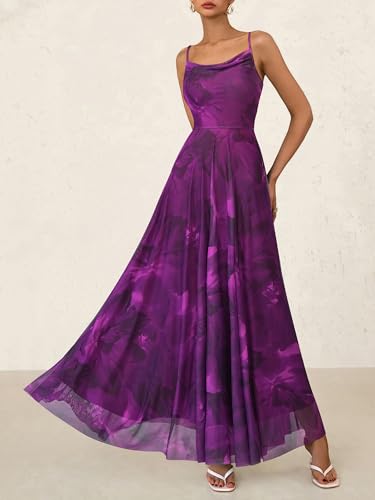 Image of BTFBM Women Summer Maxi Dresses Elegant Wedding Guest Dress | Cowl Neck,Spaghetti Strap,Mesh,Floral,A-Line,Flowy,Party,Cocktail,Homecoming,Graduation,Sundress,Prom,Beach Long Dresses