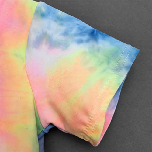 Toddler Tie Dye Top Kids Funny T-Shirt Rainbow Color Short Sleeve Cotton Crewneck Soft Tees Tops for Boys Girls2