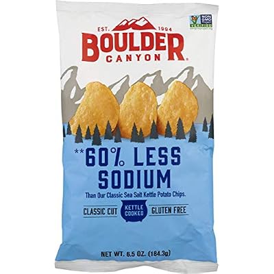 Boulder Canyon Kettle Cooked Potato Chips, Non-GMO Verified, Gluten Free, 60% Less Sodium, 6.5 Ounce (Pack of 12)