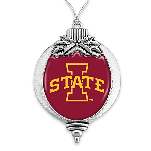 Iowa State Cyclones Bulb with Team Logo Silver Metal Christmas Ornament Gift Tree Decoration