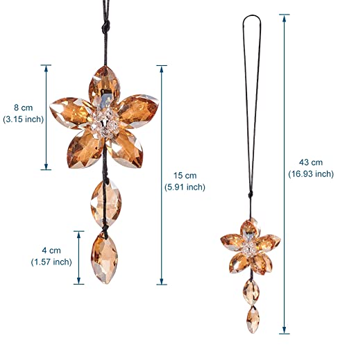 Image of Crystal Flower Rear View Mirror Pendant, Car Hanging Ornament, Lucky Accessory, Champagne