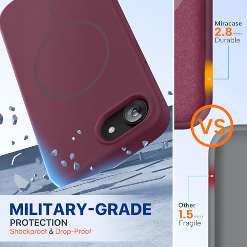 Image of Miracase Magnetic for iPhone 17e Case & iPhone 16e Case, [Soft Anti-Scratch Microfiber Lining], Compatible with MagSafe, Silicone Shockproof Protection Phone Case for iPhone 17e /16e, Wine Red
