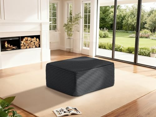 Image of 37 inch Cloud Sectional Couch Ottoman for Living Room, Extra Deep Seats No Assembly, Minimalist Modular Couch, Corduroy (Black, Single Ottoman)