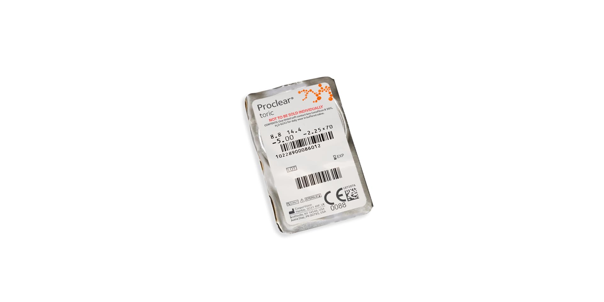Proclear Toric, torische Monatslinsen weich, 6 Stück / BC 8.8 mm / DIA 14.4 / CYL -0,75 / Achse 020 / -07,00 Dioptrien