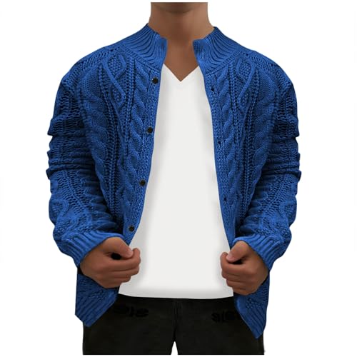 Cambkatl Men's Stand Collar Cable Knit Cardigan Sweater Shawl Collar Long Sleeve Casual Cardigans Warm Thermal Outerwears