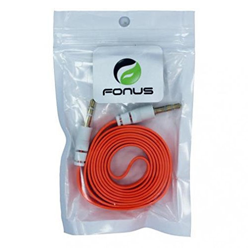Cable AUX plano 3ft 3.5mm macho a macho color naranja miniatura 2