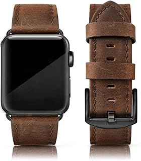 PARMPH Leather Band Compatible for Apple Watch 42mm 44mm 45mm, Genuine Leather Retro Vintage Wristband Compatible with iWatch Series 6 5 4 3 2 1 SE Sports & Edition Men, Retro Walnut