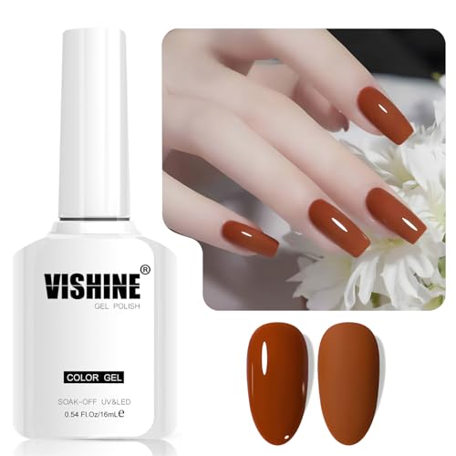 Vishine Brun Brique Smalto Gel Semi-Permanente, 1 Pezzo 16ml Soak-Off UV LED Smalto per Unghie Gel per Nail Art DIY e Manicure a Casa, Colore L353 Brun Brique