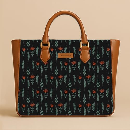 Image of The Purple Tree Handcrafted Women's Tote Bag with Vegan Leather Handles & Indian Prints, Shoulder Tote Bag and Handbag for Office and College (Pack of 1)