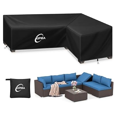 Kipiea Patio L-Shaped Sectional Sofa Cover, 420D Heavy-Duty Oxford Fabric Outdoor Sectional Cover with 6 Windproof Buckles, No Tears Anti UV No Fading (Right Facing, 104" x 83" L x 33.5" D x 31" H)
