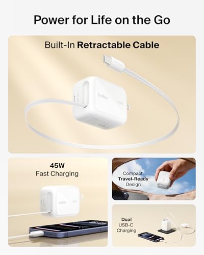 Belkin 45W GaN Charger with Retractable USB-C Cable — view 2