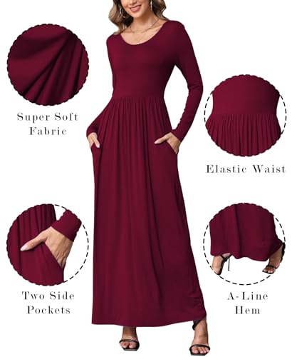 Image of EUOVMY Women's Long Sleeve Loose Maxi Dresses Casual Long Dresses with Pockets