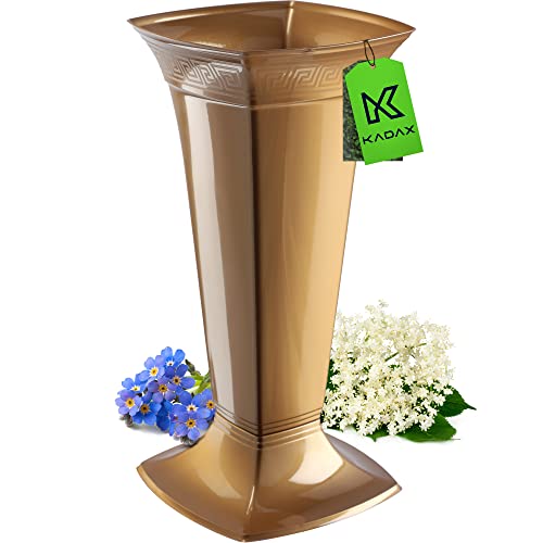 KADAX Vase Funéraire avec Socle en Plastique pour Cimetière - Décoration pour Pierre Tombale, Fleurs sur Pied (Doré/Grand)