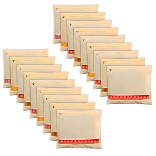 Image of VEDANTIKA Cotton Saree Covers for Storage Pack of 18 Big Size 16x14 Inch Saree Bags with Zip Transparent Mesh Window Saree Organizer for Wardrobe Clothes Storage Bags - Beige