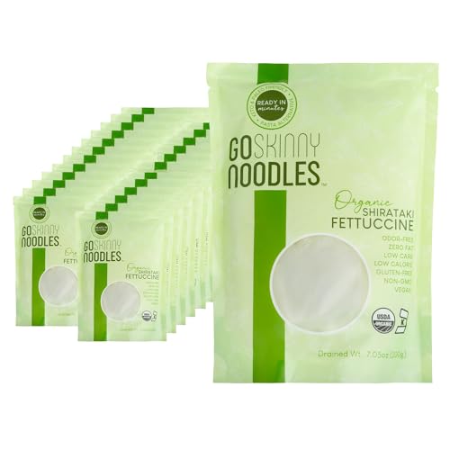 GoSkinny Noodles Fettuccine (24 Pack), Organic Shirataki & Konjac, Low Carb, Low Calorie, Gluten Free, Vegan, Keto, Paleo, Ready in Minutes, Skinny Noodles, 7.05 oz