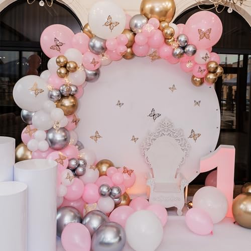 Image of RUBFAC 135pcs Baby Pink Balloons Different Sizes 18 12 10 5 Inch for Garland Arch, Light Pastel Pink Latex Balloon for Wedding Birthday Party Baby Shower Gender Reveal Anniversary Decorations