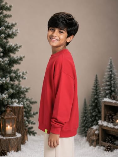 Image of KiddoPanti Boys Solid Round Neck Full Sleeve Fleece Sweatshirt | 60% Cotton 40% Polyester | Soft Warm Winter Pullover | Ribbed Cuffs & Hem | Casual Winter Sweatshirt for Kids