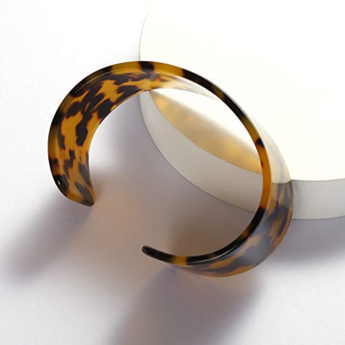 Huno Tortoise Acrylic Resin Thick Wrap Bracelet Adjustable Statement Leopard Print Open Cuff Bangle For Women Girls-Thick #TOP1