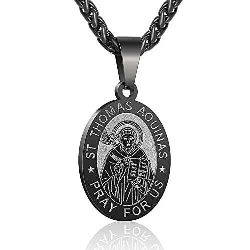 P. BLAKE Oval Saint Christopher/Michael/Joseph/Jude/Virgin Mary/Joseph/Francis/Patrick/Anthony/Benedict/Thomas Necklace for Men Women, Stainless Steel Catholic Patron Pendant with Chain 24 Inches