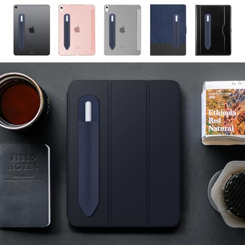 Image of MoKo Adhesive Pencil Case Holder Sticker for Apple Pencil, 2Pcs Indigo | Elastic Pencil Pocket Pouch, Adhesive Sleeve, Attached to iPad Case, For Pro /USB-C /1st /2nd Gen and Similarly Stylus Pens