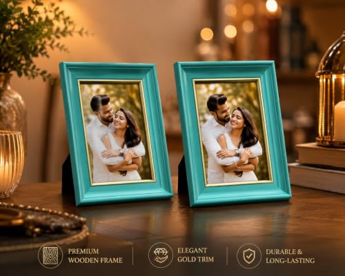Image of 4x6 Inch Photo Frame Set of 2 - Acrylic Front Table Top Photo Frames with Stand, Dual Orientation Portrait & Landscape Display for Home Office Decor (turquoise)