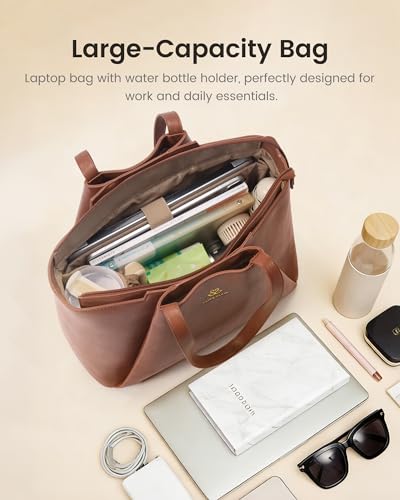Image of LOVEVOOK Laptop Tote for Women - 15.6 Inch Faux Leather Laptop Bag with Clutch, Large Capacity Office Purse Computer