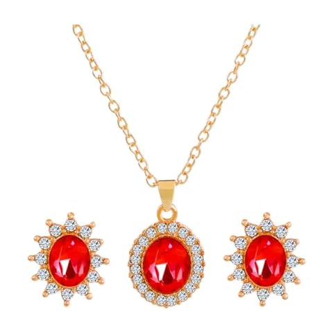FDEETY Red Gemstone Pendant Necklace and Earrings Cover