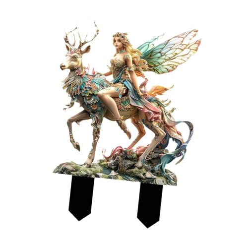 Gcljlmy Statua di cervo elfo, scudo, spina da giardino fatata, aiuole, decorazione, prato, cortile, ornamenti da giardino, giardinaggio, piante in vaso, arredamento