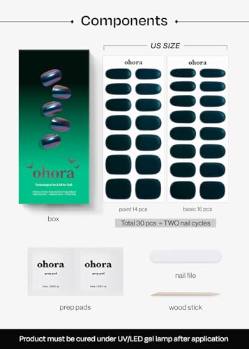 Image of ohora Semi Cured Gel Nail Strips (N Mystic Chrome) - Works with Any Lamps, Salon-Quality, Long Lasting, Easy to Apply & Remove - Includes 2 Prep Pads, Nail File & Wooden Stick