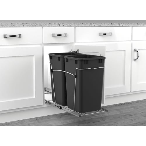 Image of Rev-A-Shelf Double Pullout Garbage Trash Cans for Kitchen Cabinets, 27 Qt