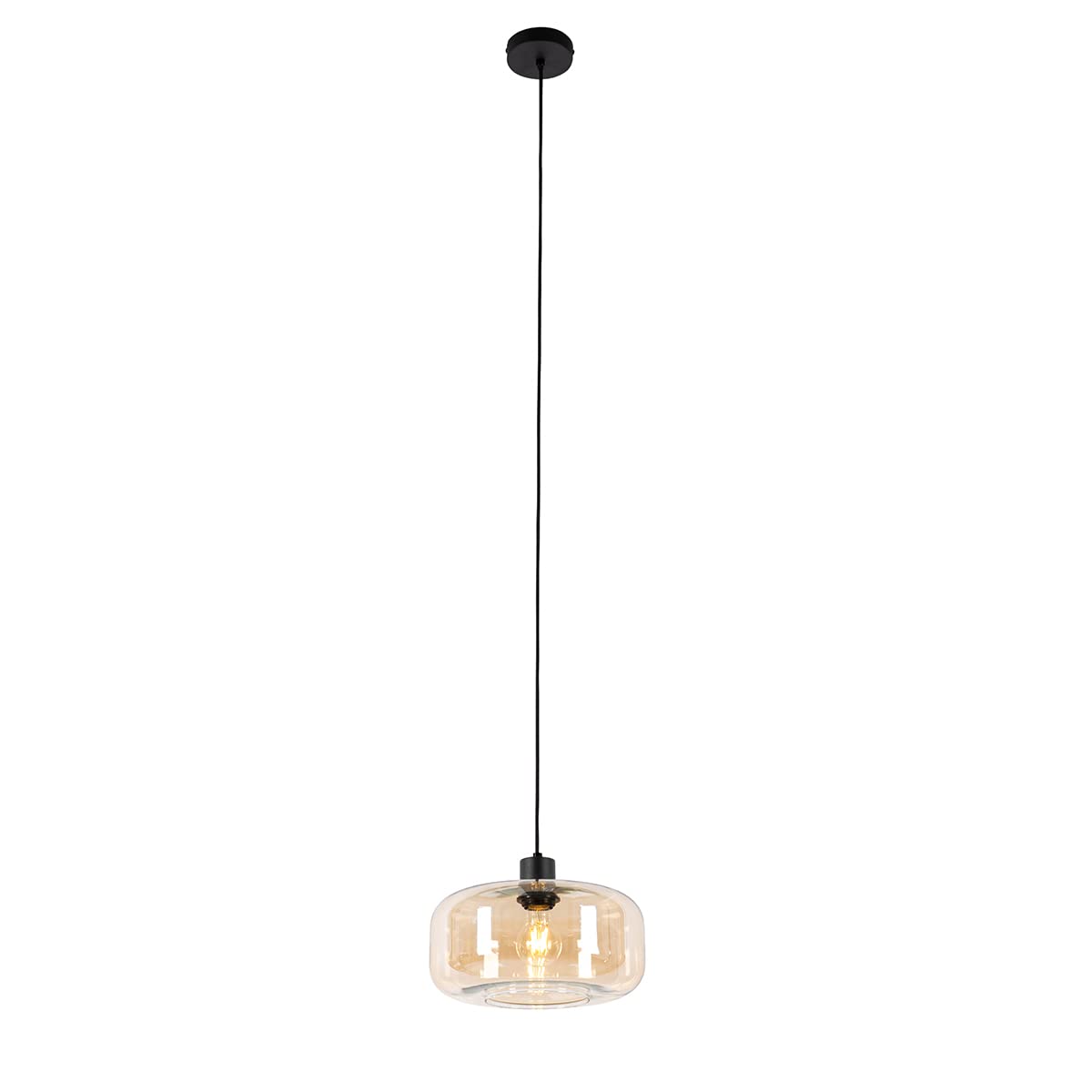 Qazqa Pendelleuchte Busa – Schwarz Mit Rauchglas, 3-flammig, Smart, Dimmbar, 45 Cm