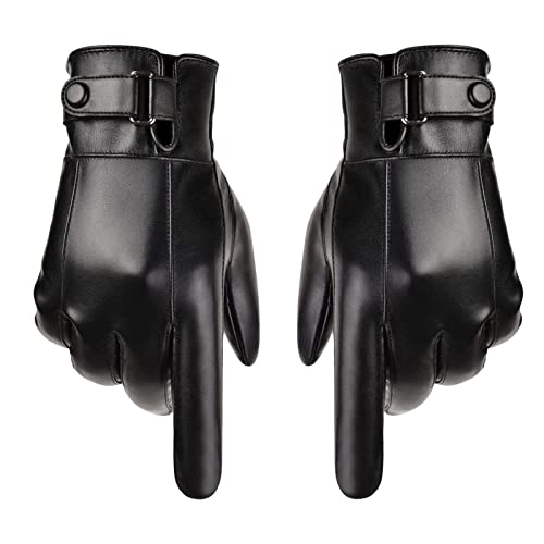 LOVIVER Guantes de piel sintética para hombre, guantes de piel sintética para conducir, guantes forrados de invierno con pantalla, guantes, negro Cover