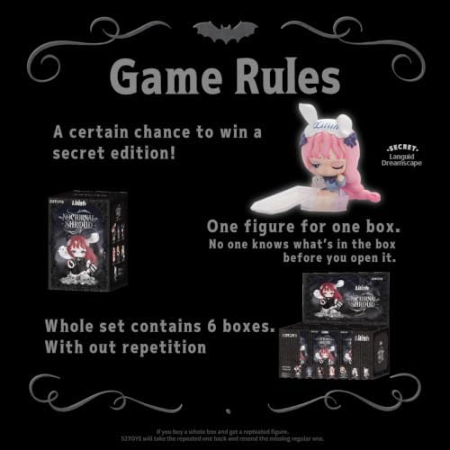 52TOYS Lilith Nocturnal Shroud Series Blind Box, 1Pc Collectible Toy Kawaii Lolita Action Figures Creative Gift Room Decor Desktop Decoration 3.15 Inch, Gift for Birthday Party